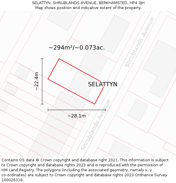 SELATTYN, SHRUBLANDS AVENUE, BERKHAMSTED, HP4 3JH: Plot and title map