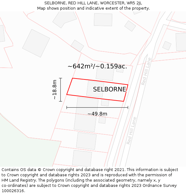 SELBORNE, RED HILL LANE, WORCESTER, WR5 2JL: Plot and title map