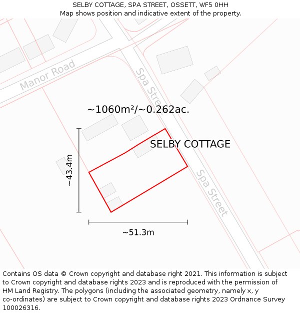 SELBY COTTAGE, SPA STREET, OSSETT, WF5 0HH: Plot and title map
