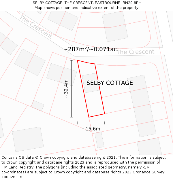 SELBY COTTAGE, THE CRESCENT, EASTBOURNE, BN20 8PH: Plot and title map