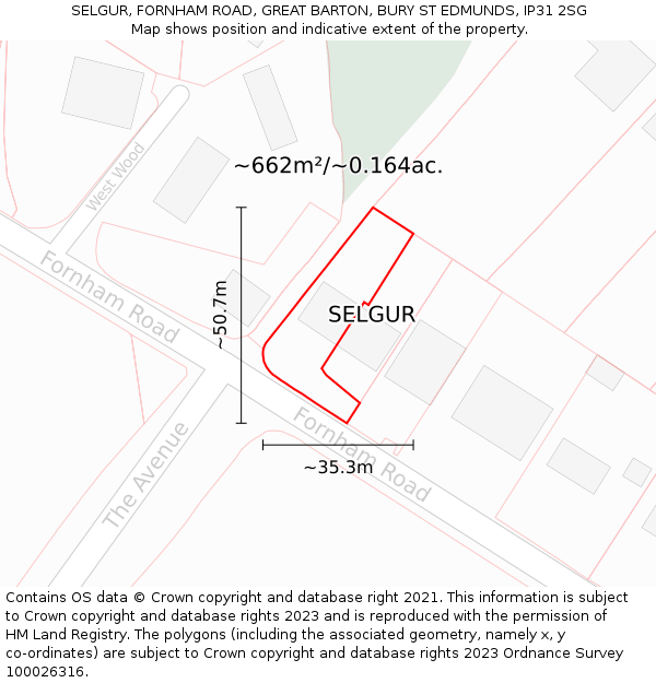 SELGUR, FORNHAM ROAD, GREAT BARTON, BURY ST EDMUNDS, IP31 2SG: Plot and title map