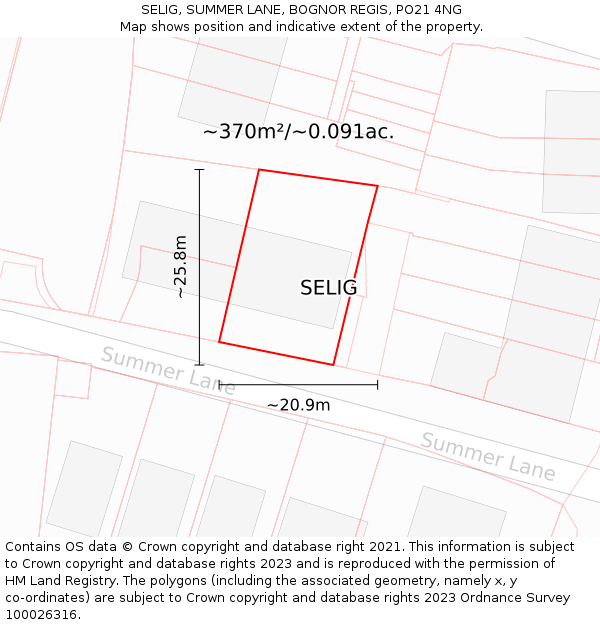 SELIG, SUMMER LANE, BOGNOR REGIS, PO21 4NG: Plot and title map