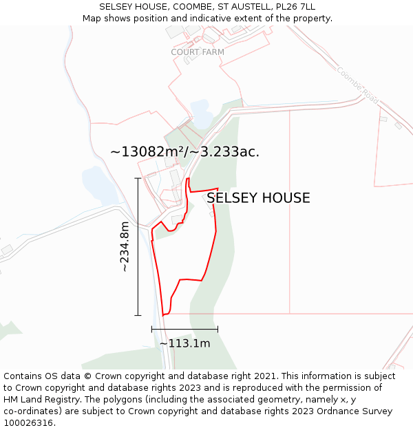 SELSEY HOUSE, COOMBE, ST AUSTELL, PL26 7LL: Plot and title map