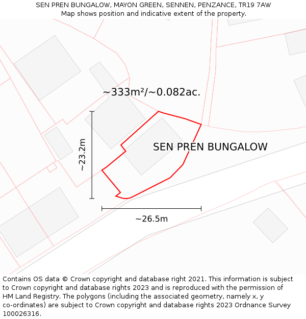 SEN PREN BUNGALOW, MAYON GREEN, SENNEN, PENZANCE, TR19 7AW: Plot and title map