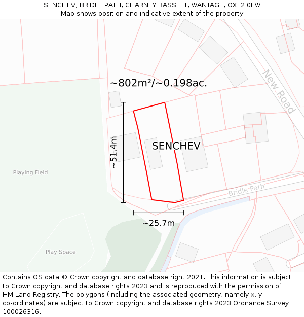 SENCHEV, BRIDLE PATH, CHARNEY BASSETT, WANTAGE, OX12 0EW: Plot and title map