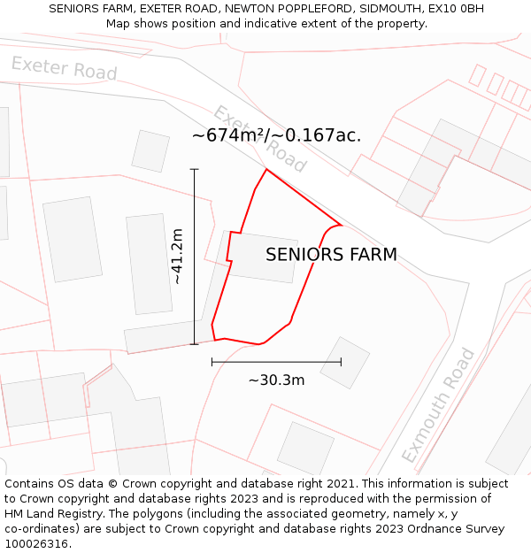 SENIORS FARM, EXETER ROAD, NEWTON POPPLEFORD, SIDMOUTH, EX10 0BH: Plot and title map