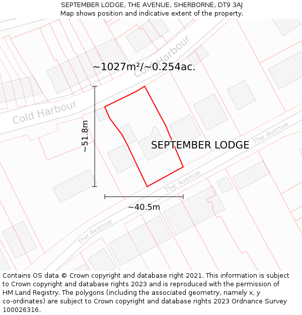 SEPTEMBER LODGE, THE AVENUE, SHERBORNE, DT9 3AJ: Plot and title map