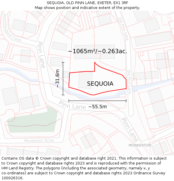 SEQUOIA, OLD PINN LANE, EXETER, EX1 3RF: Plot and title map