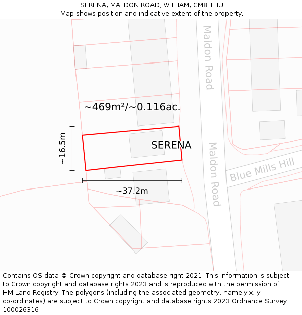 SERENA, MALDON ROAD, WITHAM, CM8 1HU: Plot and title map