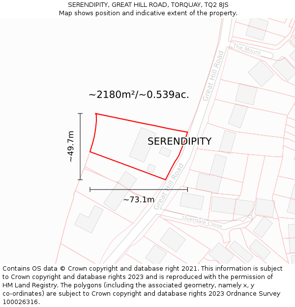 SERENDIPITY, GREAT HILL ROAD, TORQUAY, TQ2 8JS: Plot and title map