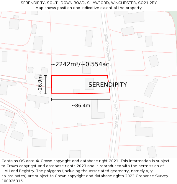 SERENDIPITY, SOUTHDOWN ROAD, SHAWFORD, WINCHESTER, SO21 2BY: Plot and title map