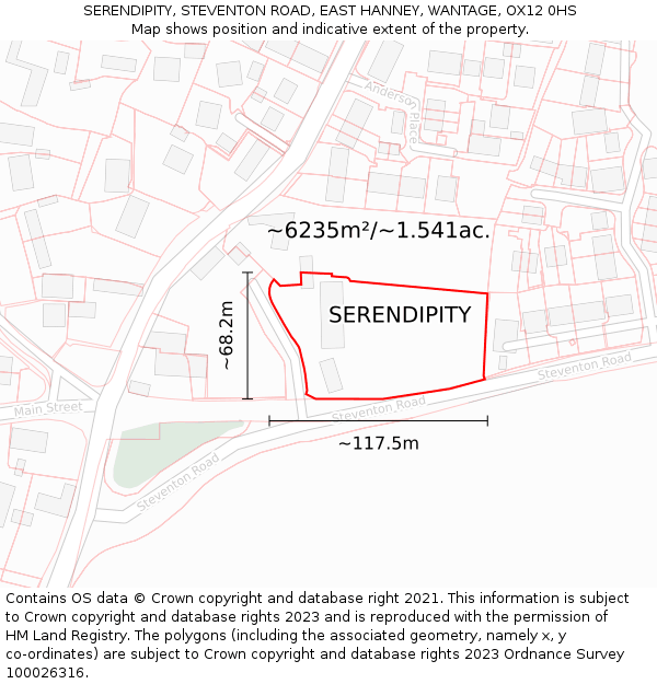 SERENDIPITY, STEVENTON ROAD, EAST HANNEY, WANTAGE, OX12 0HS: Plot and title map