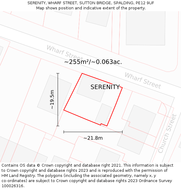 SERENITY, WHARF STREET, SUTTON BRIDGE, SPALDING, PE12 9UF: Plot and title map