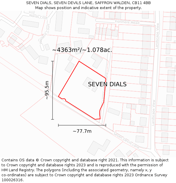 SEVEN DIALS, SEVEN DEVILS LANE, SAFFRON WALDEN, CB11 4BB: Plot and title map