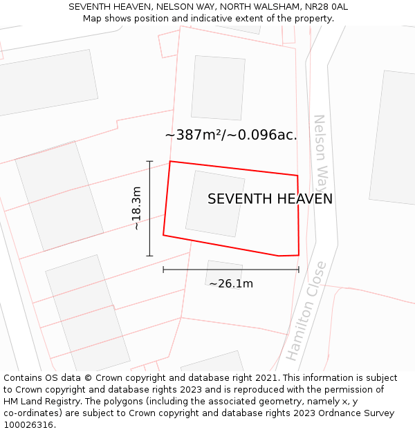 SEVENTH HEAVEN, NELSON WAY, NORTH WALSHAM, NR28 0AL: Plot and title map