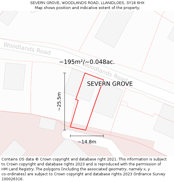 SEVERN GROVE, WOODLANDS ROAD, LLANIDLOES, SY18 6HX: Plot and title map