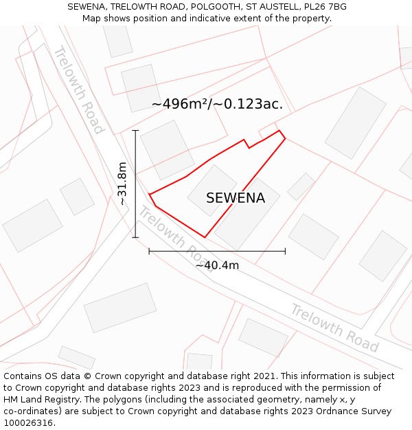 SEWENA, TRELOWTH ROAD, POLGOOTH, ST AUSTELL, PL26 7BG: Plot and title map