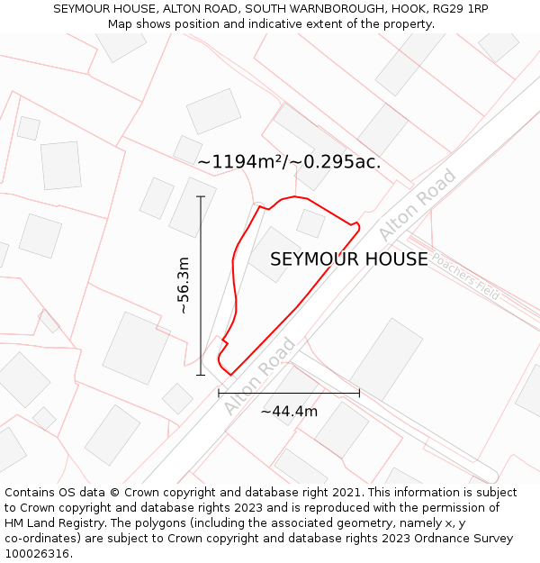 SEYMOUR HOUSE, ALTON ROAD, SOUTH WARNBOROUGH, HOOK, RG29 1RP: Plot and title map