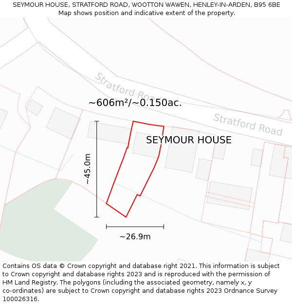 SEYMOUR HOUSE, STRATFORD ROAD, WOOTTON WAWEN, HENLEY-IN-ARDEN, B95 6BE: Plot and title map