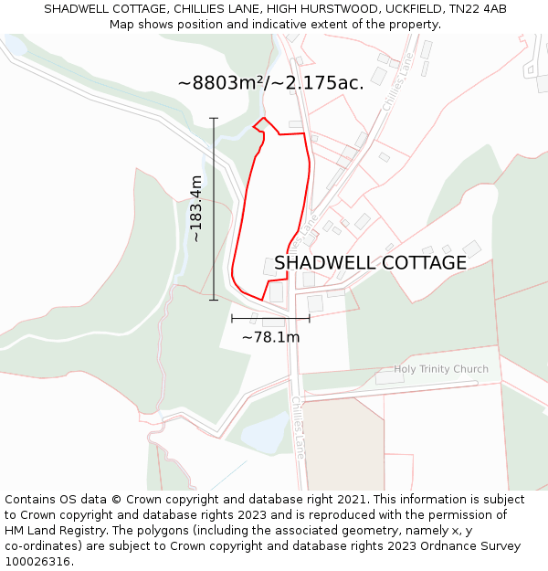 SHADWELL COTTAGE, CHILLIES LANE, HIGH HURSTWOOD, UCKFIELD, TN22 4AB: Plot and title map