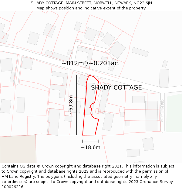 SHADY COTTAGE, MAIN STREET, NORWELL, NEWARK, NG23 6JN: Plot and title map