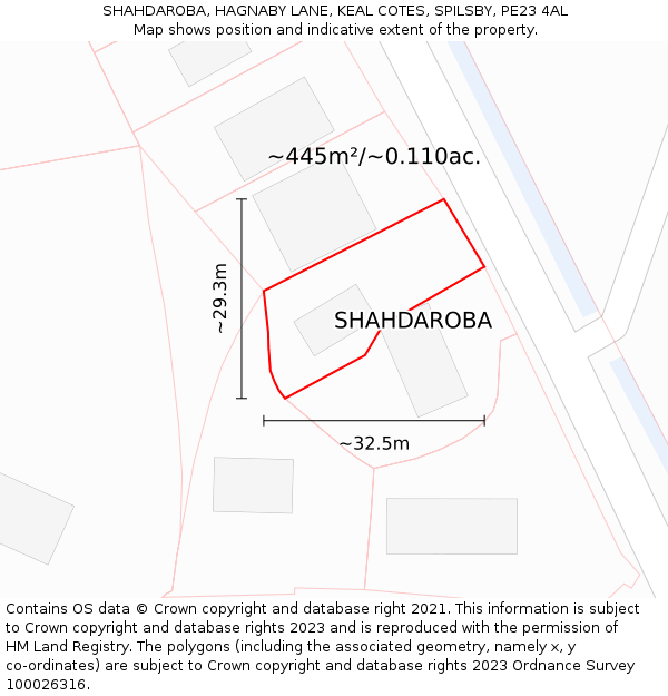 SHAHDAROBA, HAGNABY LANE, KEAL COTES, SPILSBY, PE23 4AL: Plot and title map