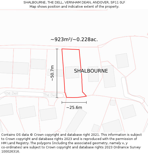 SHALBOURNE, THE DELL, VERNHAM DEAN, ANDOVER, SP11 0LF: Plot and title map