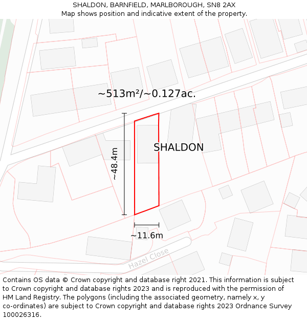 SHALDON, BARNFIELD, MARLBOROUGH, SN8 2AX: Plot and title map