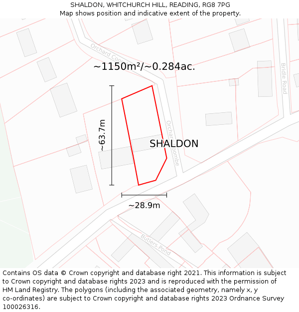 SHALDON, WHITCHURCH HILL, READING, RG8 7PG: Plot and title map