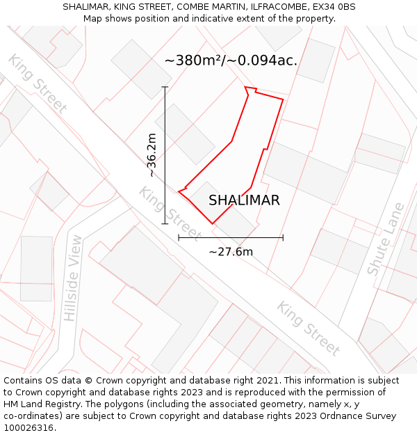 SHALIMAR, KING STREET, COMBE MARTIN, ILFRACOMBE, EX34 0BS: Plot and title map