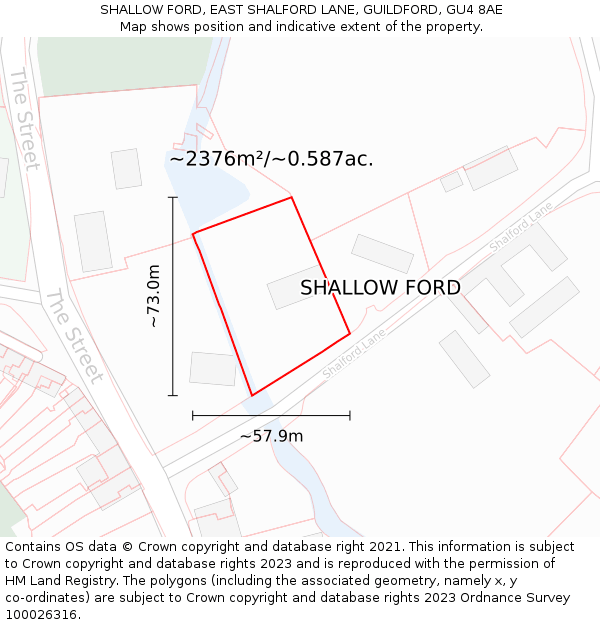 SHALLOW FORD, EAST SHALFORD LANE, GUILDFORD, GU4 8AE: Plot and title map