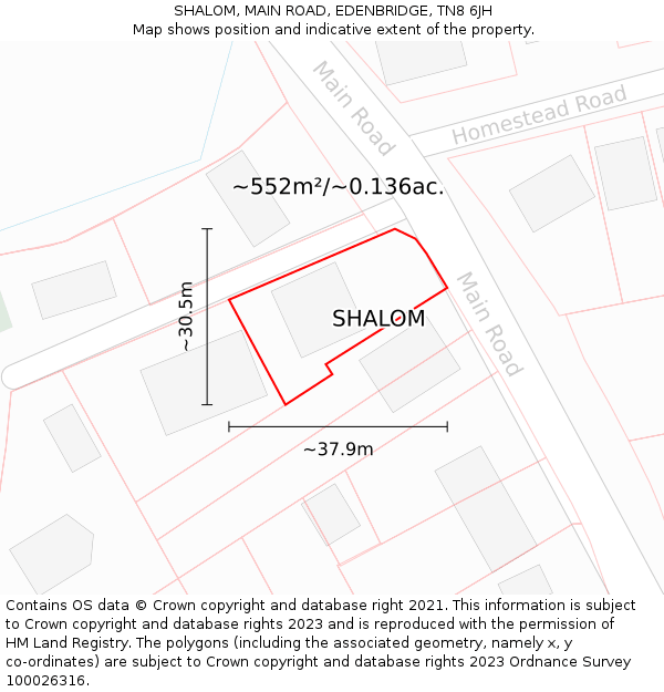 SHALOM, MAIN ROAD, EDENBRIDGE, TN8 6JH: Plot and title map