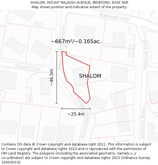 SHALOM, MOUNT RALEIGH AVENUE, BIDEFORD, EX39 3NR: Plot and title map