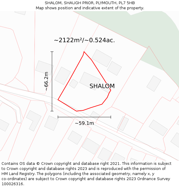 SHALOM, SHAUGH PRIOR, PLYMOUTH, PL7 5HB: Plot and title map