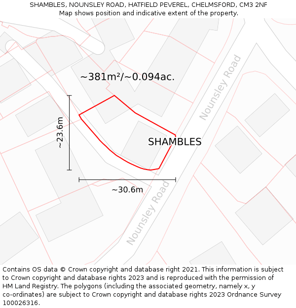 SHAMBLES, NOUNSLEY ROAD, HATFIELD PEVEREL, CHELMSFORD, CM3 2NF: Plot and title map