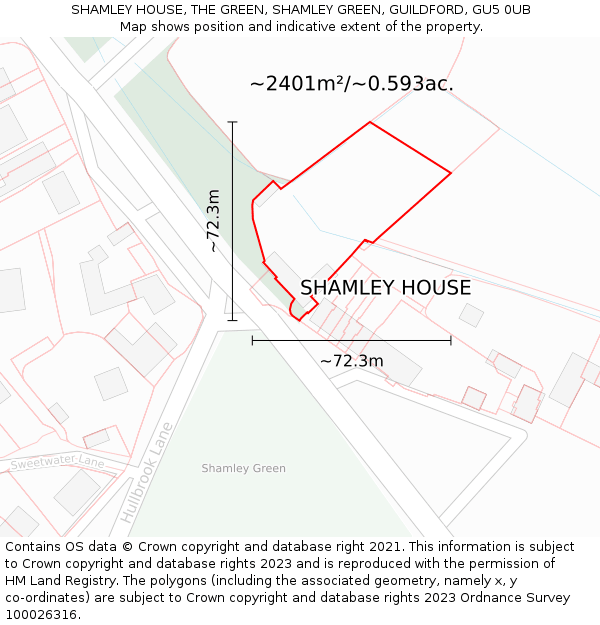 SHAMLEY HOUSE, THE GREEN, SHAMLEY GREEN, GUILDFORD, GU5 0UB: Plot and title map
