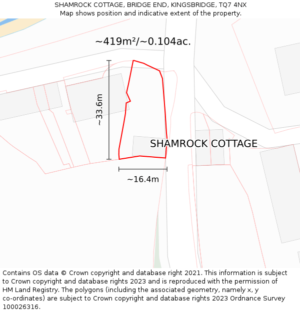 SHAMROCK COTTAGE, BRIDGE END, KINGSBRIDGE, TQ7 4NX: Plot and title map