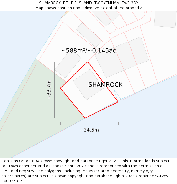SHAMROCK, EEL PIE ISLAND, TWICKENHAM, TW1 3DY: Plot and title map