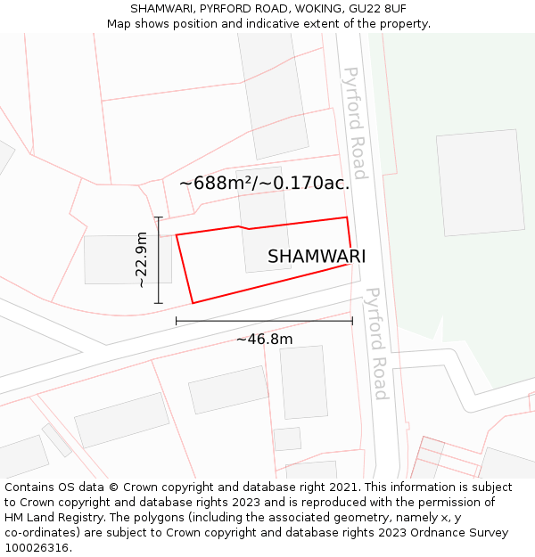 SHAMWARI, PYRFORD ROAD, WOKING, GU22 8UF: Plot and title map