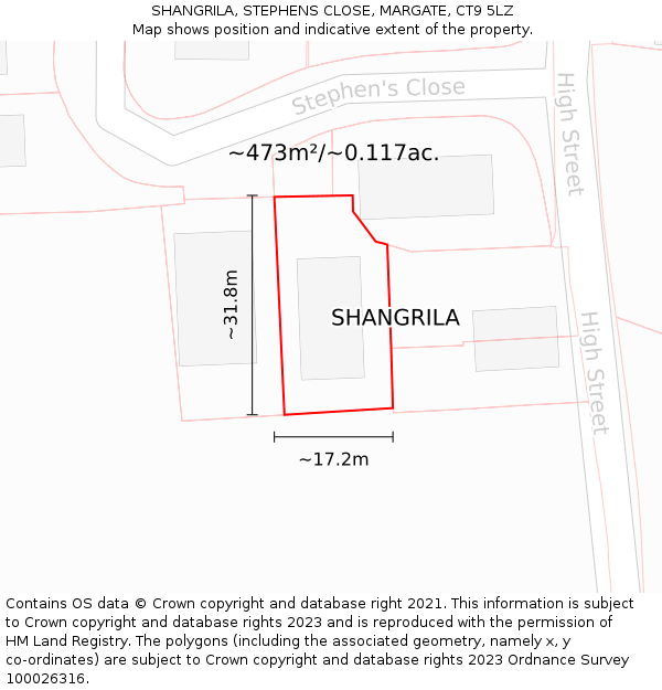 SHANGRILA, STEPHENS CLOSE, MARGATE, CT9 5LZ: Plot and title map