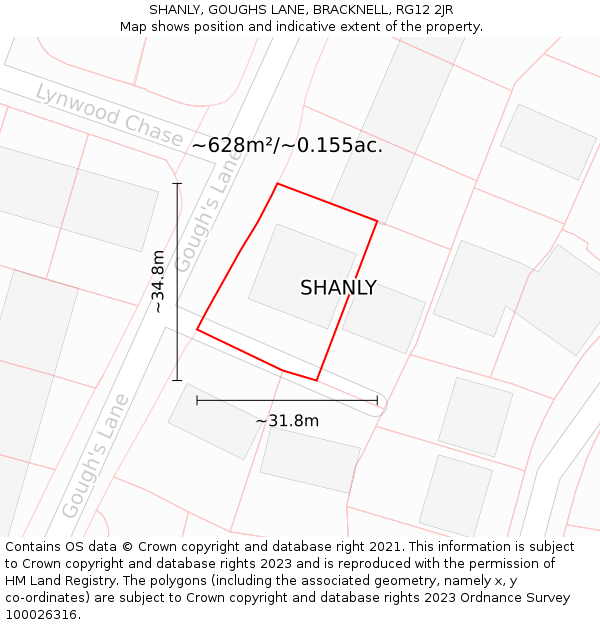 SHANLY, GOUGHS LANE, BRACKNELL, RG12 2JR: Plot and title map