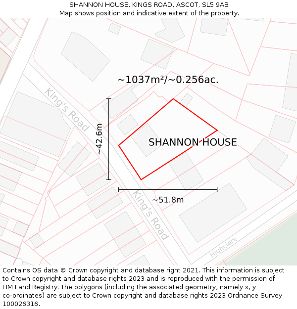SHANNON HOUSE, KINGS ROAD, ASCOT, SL5 9AB: Plot and title map