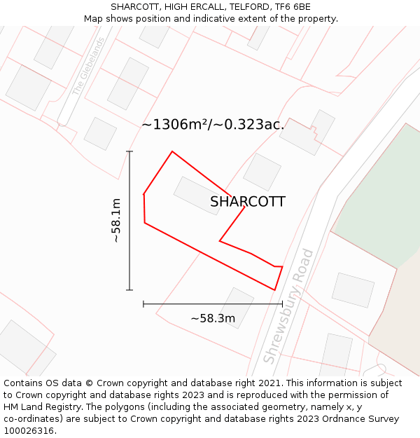 SHARCOTT, HIGH ERCALL, TELFORD, TF6 6BE: Plot and title map