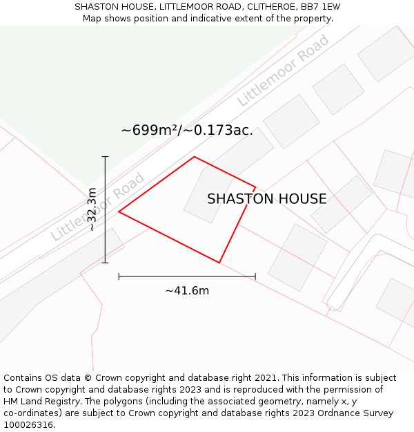 SHASTON HOUSE, LITTLEMOOR ROAD, CLITHEROE, BB7 1EW: Plot and title map