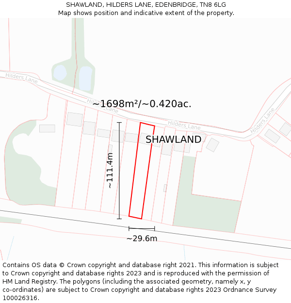 SHAWLAND, HILDERS LANE, EDENBRIDGE, TN8 6LG: Plot and title map