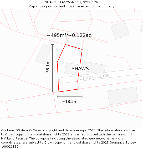 SHAWS, LLANYMYNECH, SY22 6EW: Plot and title map