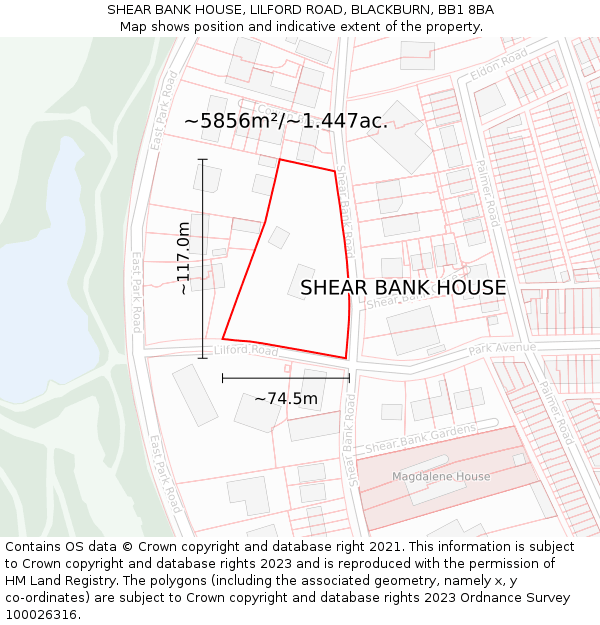 SHEAR BANK HOUSE, LILFORD ROAD, BLACKBURN, BB1 8BA: Plot and title map