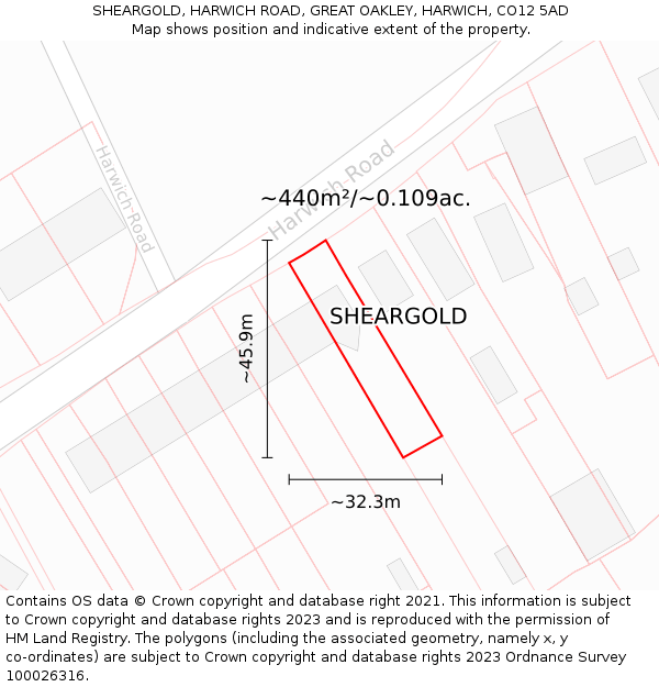 SHEARGOLD, HARWICH ROAD, GREAT OAKLEY, HARWICH, CO12 5AD: Plot and title map