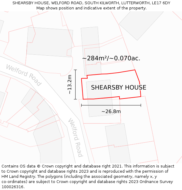 SHEARSBY HOUSE, WELFORD ROAD, SOUTH KILWORTH, LUTTERWORTH, LE17 6DY: Plot and title map