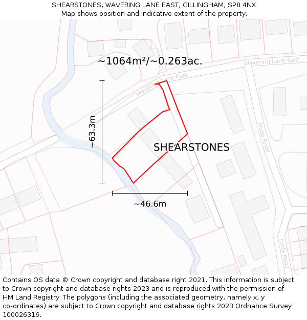 SHEARSTONES, WAVERING LANE EAST, GILLINGHAM, SP8 4NX: Plot and title map